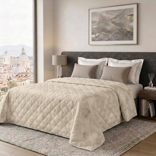 Dorian Home - Trapuntino Leggero Matrimoniale 260x270 100% Puro Cotone Morbido Certificato Traspirante, Copriletto Estivo e Autunnale Trapuntato Ideale 4 Stagioni, Trapunta Primaverile Mezza Stagione