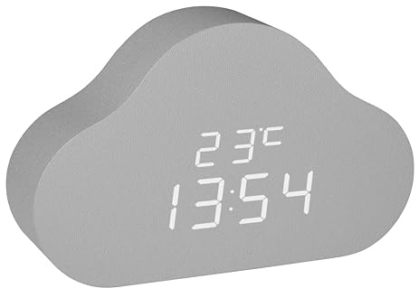 TFA Dostmann Digitaler Wolken Wecker Clocco Cloud, 60.2040., Kinderwecker, unsichtbares Display, mit Anzeige von Uhrzeit oder Datum, inkl Innentemperatur, 3 Helligkeitsstufen, grau
