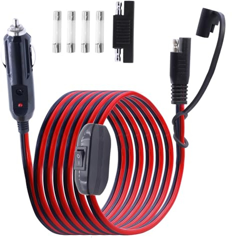 LANMINGLEL Enchufe SAE a encendedor de cigarrillos a cable con interruptor. cable de carga de 16AWG 12V con adaptador SAE de liberación rápida y luz LED, para batería de camping, remolque 10 pies
