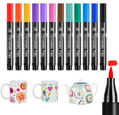 Altaroo 12 Farben Porzellanstifte Spülmaschinenfest, Porzellanstifte, Porzellanfarbe Spülmaschinenfest für Keramik Bemalen und Glasmalstifte, Glasmalstifte Spülmaschinenfest