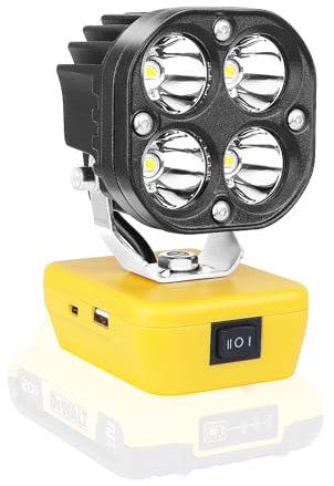 PICAA Cordless LED Work Light, 40W 4000LM 6500K Portable Spotlight for Dewalt 18V/20V Battery, Type-C&USB Charging - Ideal for Outdoor Workplace Camping, Hiking & Construction Sites(No Battery)