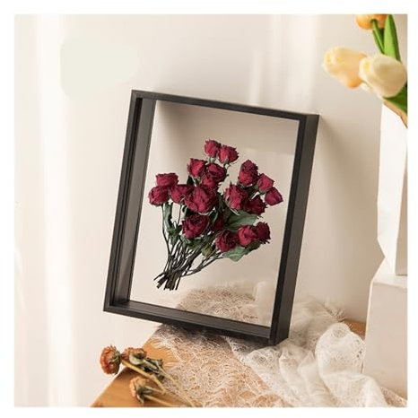 KBLDOPN Deep Transparent Shadow Box Frames Bouquet Display Flower Case Deep For Crafts 3D Picture Memorabilia Memory Wooden Tabletop For Photos, Artworks, Flowers(1Pcs black,20.3x25.3x10cm)