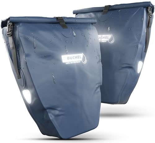 Büchel Fahrradtasche für Gepäckträger, 2er Set, 25.4 L - 100 Prozent Wasserdicht, mit Tragegriff und Schultergurt, fahrradtasche, gepäckträgertasche, Fahrrad Taschen hinten