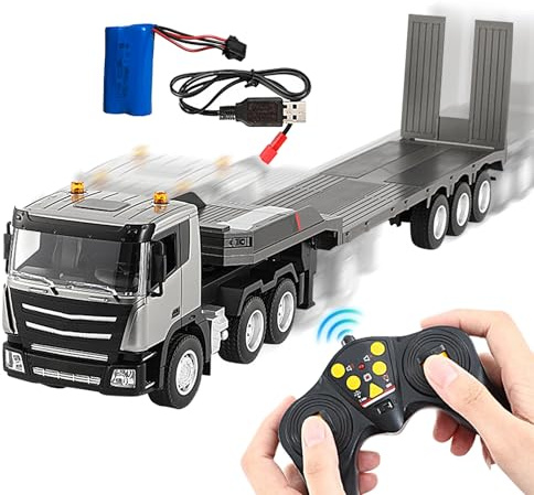 Genérico Coche teledirigido Semi-Camion - de Coche eléctrico a Escala 1/24, Juguetes de camión RC de 2,4 GHz con Remolque, eléctrico de 9 Canales con Sonido y Ligero para l