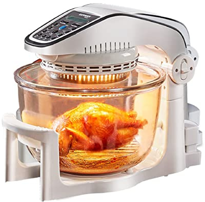 Grande forno alogeno a convezione a infrarossi, ciotola in vetro rimovibile multicooker per arrostire, friggere, tostare, croccante con controllo del tempo e della temperatura