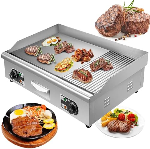 4400w Non-stick Restaurant Teppanyaki Grill (50℃-300℃ Temperaturkontroll), Kommersiell Elektrisk Grill, Stora Hål Oljeläckageport