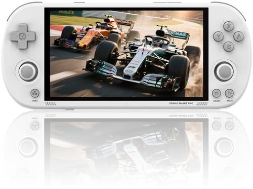 TRIMUI Smart Pro - Console da gioco portatile, batteria da 5000 mAh, 64 GB, memoria interna da 10.000 giochi, sistema Linux, schermo IPS HD da 5 pollici, design RGB Dual Joystick (bianco, 64 g)