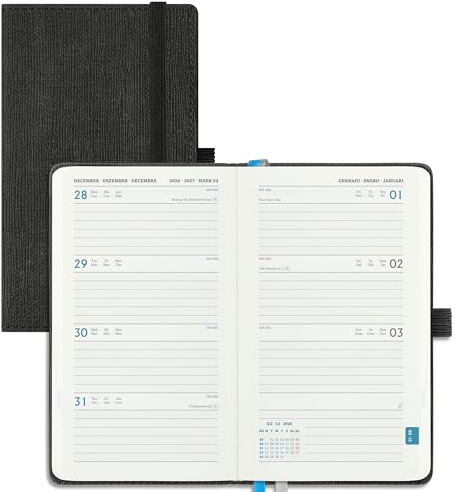 IN-LUXPRO Agenda 2026 2027: De poche Agenda Semainier et Carnet de Notes A6 Petit(16,4x9,5cm)18 Mois Scolaire Planner(Du Juil.26 à Déc.27) - Couverture Rigide en PU Cuir, Papier 80g/m² Noir