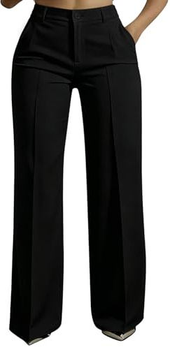 CLOAKA Pantalon de costume pour femme - Taille haute - Jambe large - En tissu - Style décontracté - Pantalon chino long et élégant - Avec poches, Noir , XL