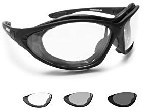 BERTONI Photochrome Polarisierte Motorradbrille Schutzbrille Selbsttönende Antibeschlag UV Schutz mit austauschbare Bügel oder Kopfband - mod. 333 (Selbsttönende Linsen)