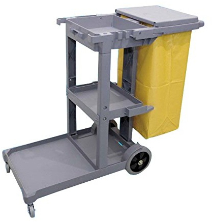 Jofel - AZ16000, Carro De Servicio Eco Con Saco, Carrito de Limpieza, 1 Bandeja Grande y 2 Pequeñas, Bolsa Grande de 82 Lts, Multifuncional para Todo Tipo de Servicios de Limpieza