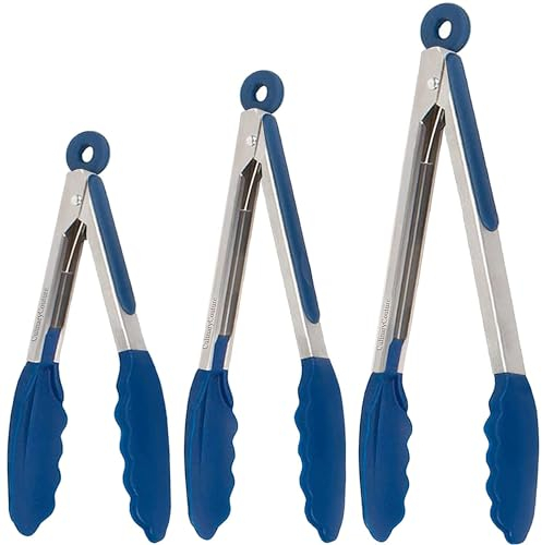 Culinary Couture Blau Edelstahl Silikon Kochzange & Küchenzange – 3er Set Zange für Küche – 18 x 23 x 30,5cm