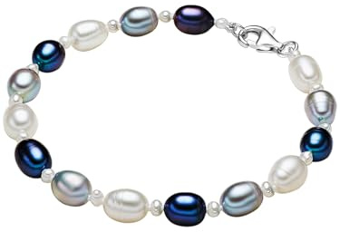 Valero Pearls Bracciale da Donna in Argento Sterling 925 con rodio con Perle coltivate d'acqua dolce bianco grigio chiaro pervinca 00474521