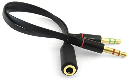 iXium® 3.5mm Female to 2 Male Headphone Headset Microphone Y Splitter Audio Adapter Cable for PC Laptop Black