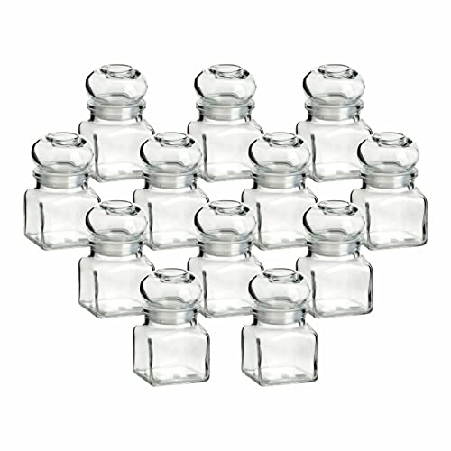 gouveo Set de 12 bocaux à épices 120 ML carrés avec Bouchon en Verre - Petits bocaux en liège avec Bouchon en Verre - Bocaux à provisions vides pour Herbes, épices