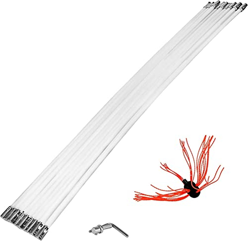 PURMILE Flexible Chimney Sweep Rods 30FT Chimney Cleaning Kit Nylon Sooteater Chimney Cleaning Kit Flexible Brush Head Chimney Sweeping Rods Easy Connecting Chimney Brush with 9 White Rods