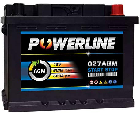 027 AGM Powerline Start Stop Car Battery 12V 60Ah