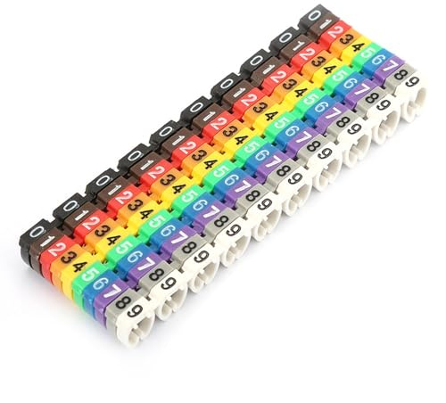 100pcs Digital Cable Marker Tubes Colourful Wire Number Labels with Clip-On Design for 6mm² Electrical Cables Cable Marking Kit Electrical Identification Tags