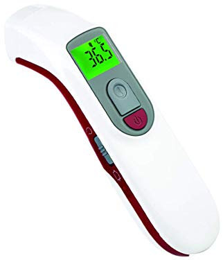 GIMA - Termometro Infrarossi Frontale Laser Digitale Professionale, per Febbre, Istantaneo, Senza Contatto, per Neonati, Bambini e Adulti, Thermoscanner con Allarme, 2 AAA incluse, lingue IT,GR,RO,PL