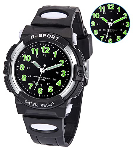 DTKID Kinderuhr Junge Mädchen,Armbanduhr Kinder Analoge, 3ATM Wasserdicht, Leicht Ablesbare Uhrzeit,Kinder Uhren Für 5-16 Jahren