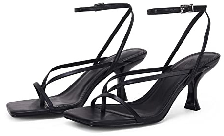 PiePieBuy Women's Lace Up Heeled Sandals Square Flip Flop High Heels Strappy Party Shoes