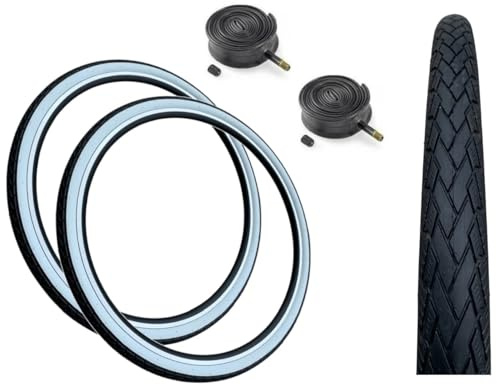 Baldys 700 x 38c Hybrid/Trekking Bike Slick Tyres BLACK/WHITEWALL & Schrader Valve Inner Tubes (Pack of 2)