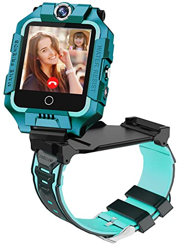 ele ELEOPTION 4G Smartwatch für Kinder, GPS Smartwatch mit 360° Dual-Kamera WiFi Video Telefonanruf SOS Schrittzähler IP67 Wasserdicht Smart Watch für Mädchen Jungen (Blau)