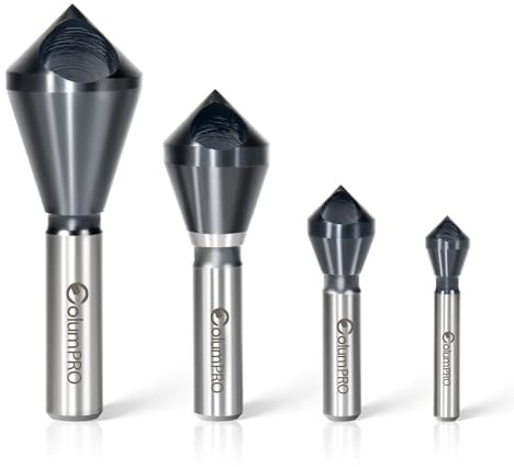 ColumPRO 4PCS Cobalt Single-End Countersink Chamfer Tool Set - Heavy-Duty M35 90-Degree Countersink Bits for Metal, Stainless Steel, Copper, Wood, Fiberboard,SAE 1/4-3/4, 2-5, 5-10, 10-15, 15-20MM