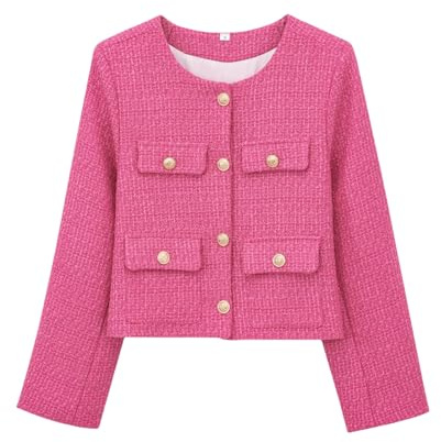 EVANEM Women'S Tartan Blazer,Elegant Tweed Blazer Jacket Pink Boucle Jacket Shrug Cropped Coat Lightweight Transitional Jacket Cardigan Work Casual Blazer For Ladies