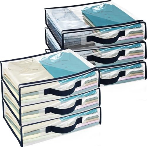 Alongen 6 Pcs Clear Storage Bag Organizer With Reinforced Handle for Clothes, Blankets, Sweaters, Bed Sheets, Quilts, Pillows - Zipper Closure for Closet and Linen Organization