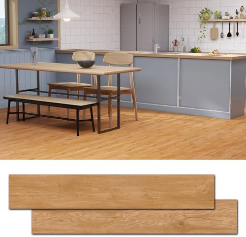 Mysflosy Lame PVC Auto-Adhesif - 91,4 cm x 15,2 cm Revêtement de Sol en Vinyle Résistant à l'eau - Aspect Bois Chêne Blond -16 Lames / 2,23 m²