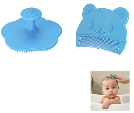 2 Stück Baby Haarbürste,Babybürste,Milchschorf Baby Entfernen,Weich Baby Haarbürste,Kieselgel Babybürste,Massage Baby Bürste,für Baby Geeignet für Neugeborene, Baby(Blau – Kamm und Bürste)