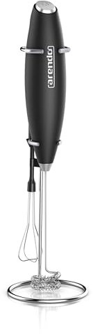 Arendo - Stab Milchaufschäumer elektrisch - MINI MILKSPACE - elektrischer Handmilchaufschäumer mit Batterien – Motor mit 13.000 U/min – Schneebesen und Dual-Quirl - Ständer – Cappuccino Shakes Cocktai