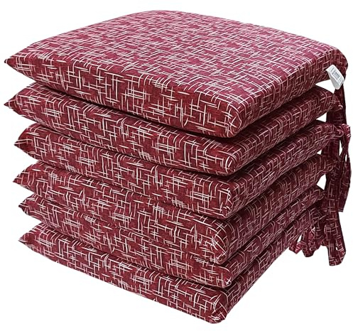 Cuscini Sedie Cucina Set da 4 o 6, Cuscini per Sedie Quadrati 40x40 cm, Copri Sedia da Cucina Sfoderabili con Laccetti, Cuscino Sedia double face in tessuto loneta made in italy (6 Amalfi Bordò)