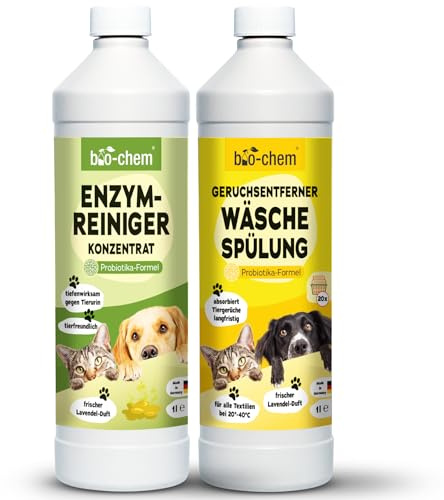 bio-chem - Set di 2 prodotti per il controllo degli odori - Detergente enzimatico 1L - Additivo per il risciacquo della biancheria 1L - Deodorante per casa e tessuti