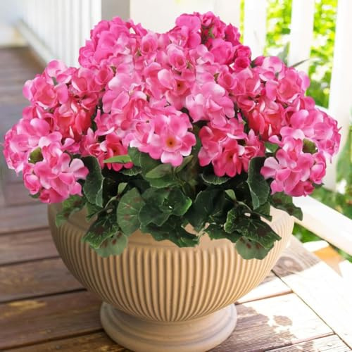 YELIKIT 4 Bundles Artificial Flowers for Outdoor, Geraniums Faux Plants Spring Summer Decoration Fake Silk Flowers UV Resistant Indoor Outside Plants for Garden Porch Wedding Home, LightPink