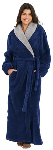 ZFSOCK Robe de Chambre Femme Polaire: Peignoir de Bain Longue Hiver Chaude Doux Microfibre Douce et Épaisse Pour Femme Enceinte Maman Chambre Maison Noël Cadeau - Bleu Marine L
