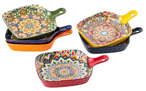 Henten Home Snackschalen & Dipschalen, Quadratische Schüssel 6er - 500ml, Appetizer-Platten/Bunte Schalen mit Handgriff für Snacks, Dessert - Bohemian Style
