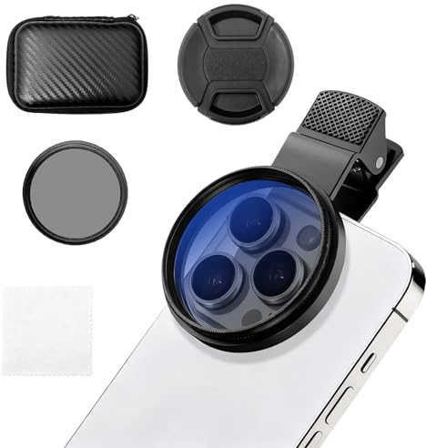 Aihoom 52mm Clip Filtro Polarizante CPL Desmontable para iPhone Teléfono con Patho, Funda y Tapa de Lente - Accesorio de Fotos Anti-Reflectante