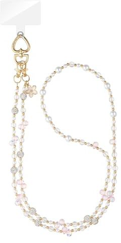 WOZEAH Crystal Beaded Cell Phone Lanyard Crossbody Strap for Women, Detachable Phone Strap Crossbody & Wrist Strap Phone Jewelry Chain for Phone Case（Pearl Flower）