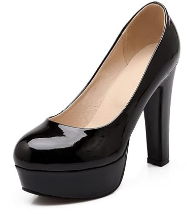 Veelau Meieer Women's Platform Court Shoes Funnel Heel in Patent Look, Black lacquer, 10 UK