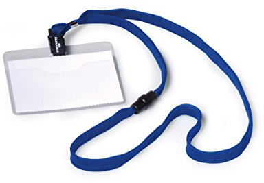 Durable Namensschild (mit Textilband 10, 60 x 90 mm, Bandlänge 44 cm) Packung à 10 Stück, blau, 813907