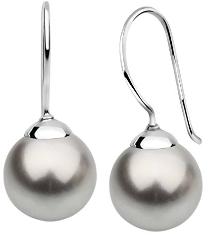 Nenalina Ohrringe Silber 925 Damen Ohrhänger mit Glas Perlen 10 mm Hellgrau