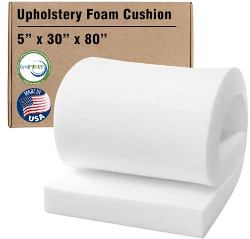 Isellfoam Upholstery Foam Cushion 5T x 30W x 80L 36ILD (Semi Firm) High Density Upholstery Foam Seat Cushion CertiPUR-US Certified Foam, Made in USA