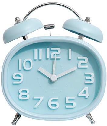 JZK Retro quartz twin bell alarm clock non ticking silent sweep with backlight, battery operated loud alarm clock for heavy sleepers, vintage bedside clock for home bedroom office travel, blue