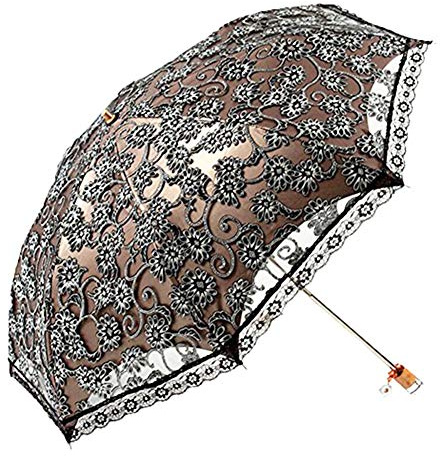Orgrimmar Ladies Lace Parasol Umbrella Anti-UV Protection Sun Shade UPF 50+ Lightweight and Portable Folding Umbrella (Black)