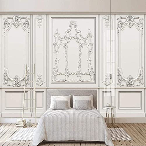 Mural De Pared Papel Pintado Con Foto Patrón De Yeso En Relieve De Estilo Europeo Diseño Moderno Ilusión De Pared 3D Decoración Mural Papel Tapiz Para Dormitorio Adultos Sala D 140(ancho)x70(alto) cm