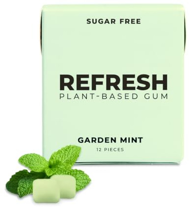 Refresh Gum Garden Mint Sugar Free Chewing Gum - Xylitol, Plant-Based, Synthetic-Free, Vegan & Non-GMO (6 Pack)