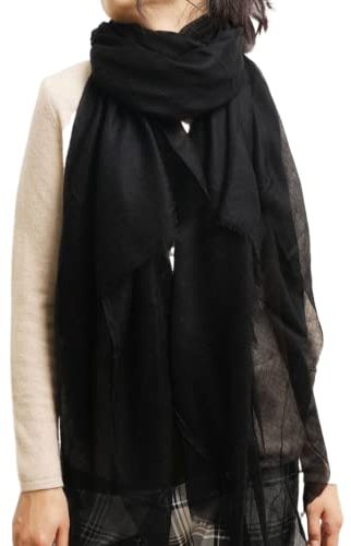 Prettystern Damen 100% Kaschmir-Stola leicht Ring Pashmina-Schal Abendkleid fein drün Schulter-Tuch XL Cashmere schwarz