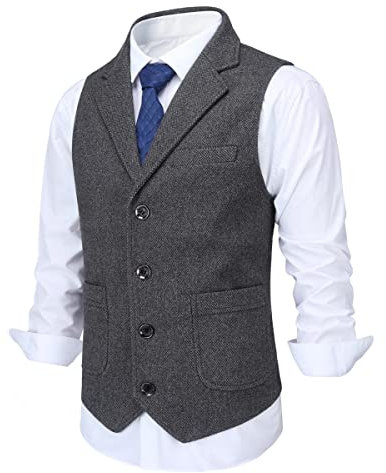 Allthemen Herren Weste Revers Tweed Wolle Anzugweste Formale Regular Fit Herrenweste Retro Business Hochzeit Grau XL